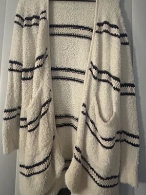 Madewell Cream Open-Front Cardigan with Black Stripes